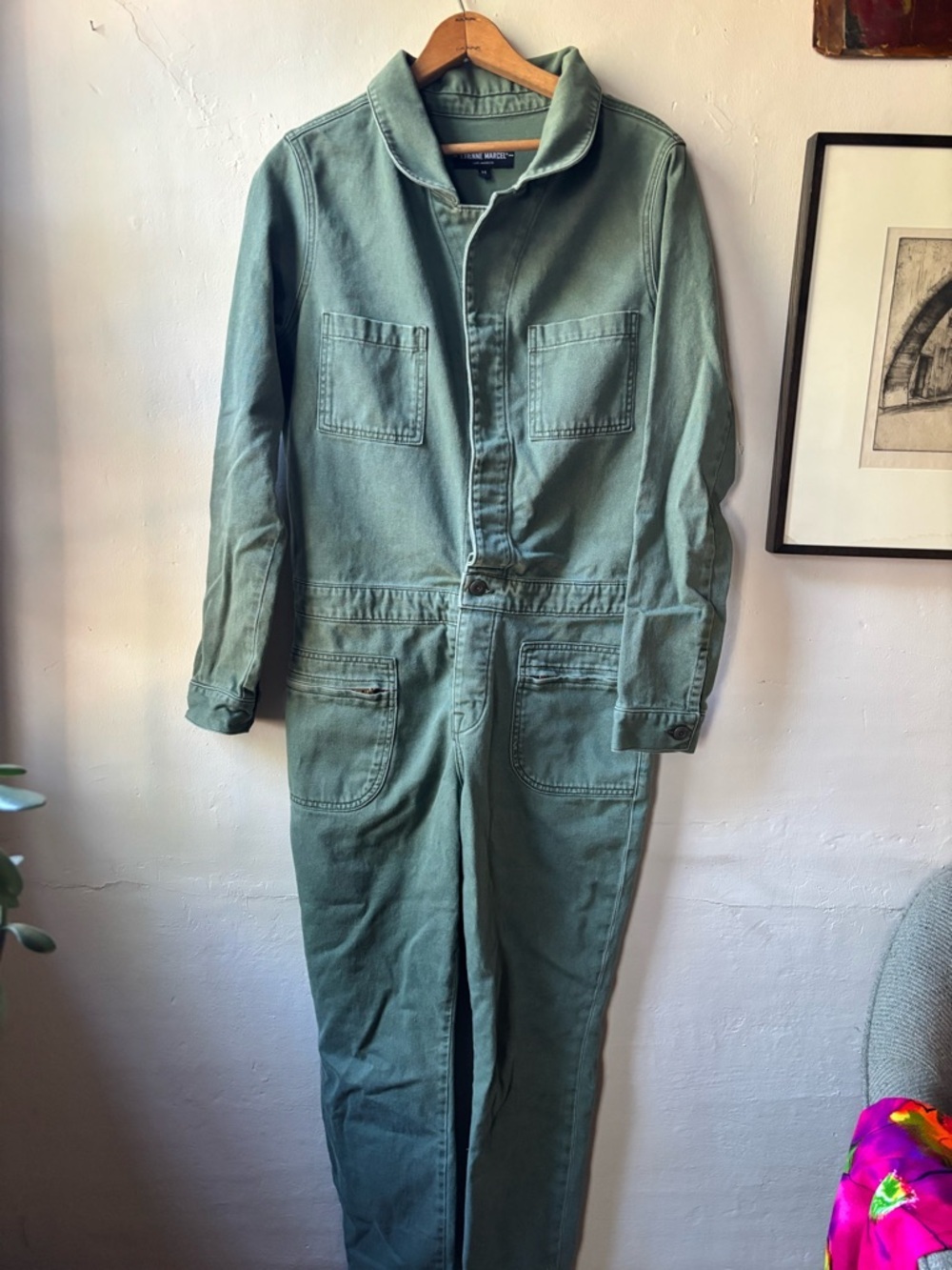 Etienne Marcel Jumpsuit in Military Olive Green Denim Size Medium